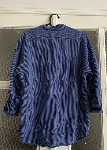 Mavi Jeans Mavi Çizgili Uzun Kollu Rahat Keten Gömlek