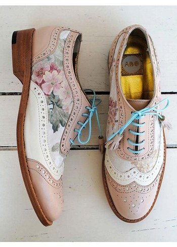 ARIYORUM!! Pembe Çiçekli Kadın Oxford Saddle Ayakkabı