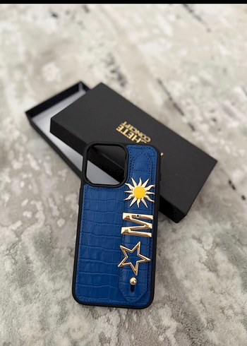 M Harf Detaylı Gerçek Deri İphone 15ProMax Kılıf - Görsel 2