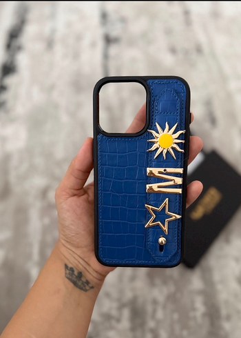 M Harf Detaylı Gerçek Deri İphone 15ProMax Kılıf - Görsel 3