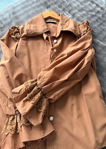 Bej Düğmeli Bohem Vintage Kadın Gömlek - Görsel 4