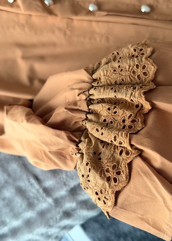 Bej Düğmeli Bohem Vintage Kadın Gömlek - Görsel 2