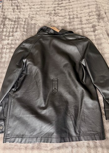 Düğmeli Siyah Deri Kadın Ceket - Görsel 2