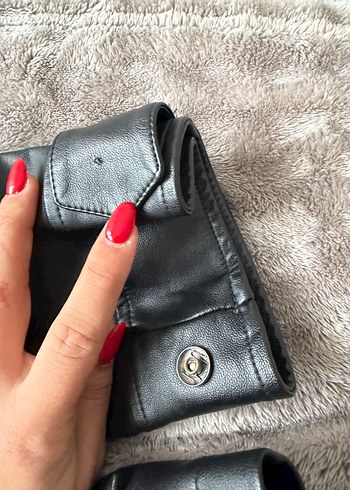 Düğmeli Siyah Deri Kadın Ceket - Görsel 3