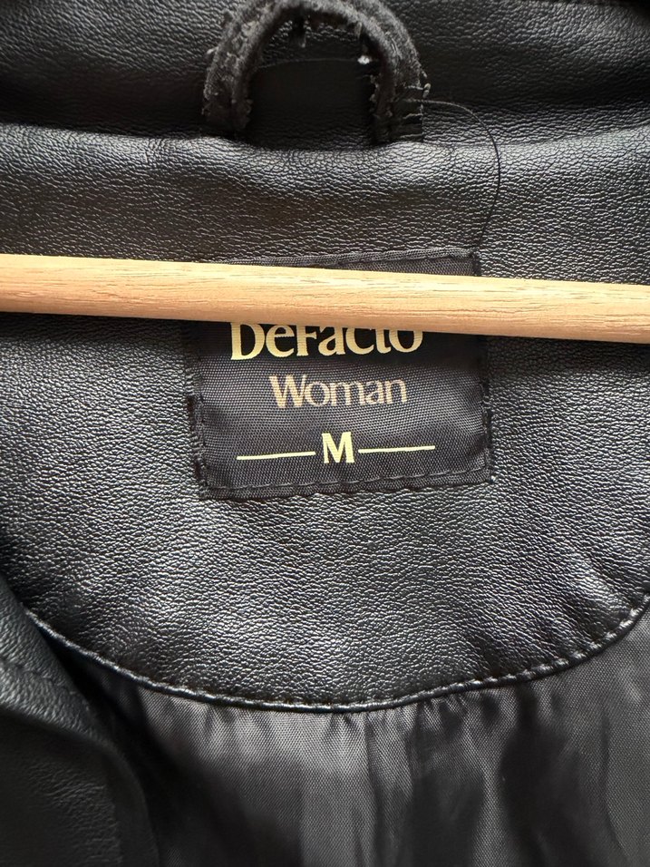 Düğmeli Siyah Deri Kadın Ceket - Görsel 5