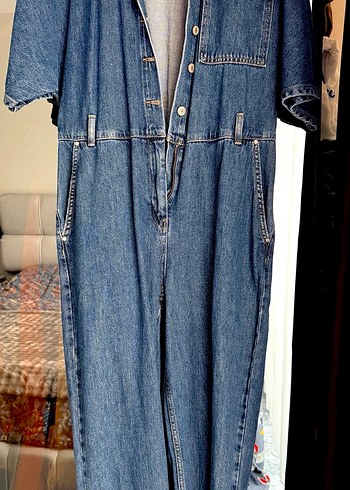 Mavi Denim Düğmeli Kadın Tulum - Görsel 3