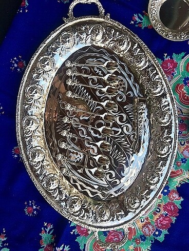 Diğer 40 yıllık Antika Alman gümüş kaplama Çay tepsi takımı