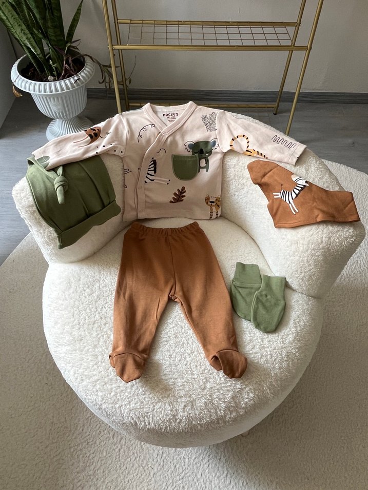 Safari erkek bebek hastane çıkışı seti 5 parça - Görsel 2