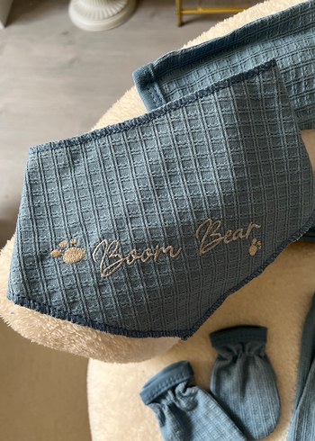 Mavi Örgü Bebek 5 parça  Hastane çıkış seti - Görsel 4