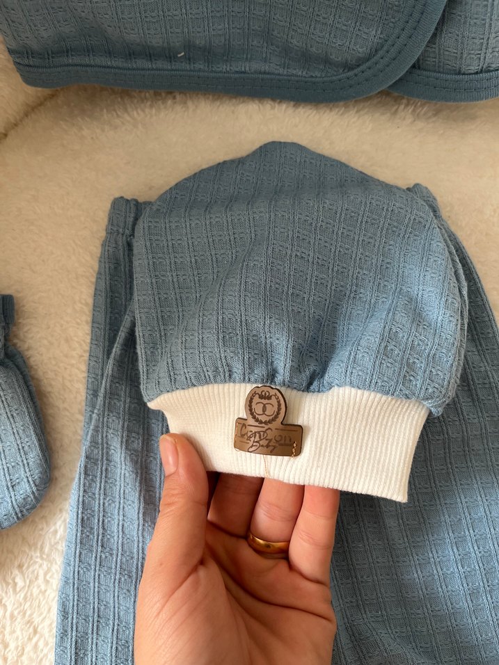 Mavi Örgü Bebek 5 parça  Hastane çıkış seti - Görsel 5