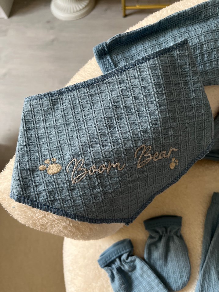 Mavi Örgü Bebek 5 parça  Hastane çıkış seti - Görsel 4