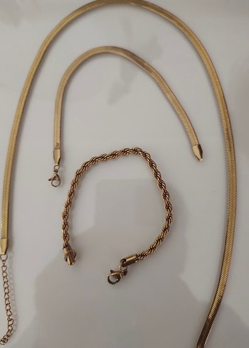 Altın Renkli Zincir Detaylı kadın kolye bileklik - Görsel 2