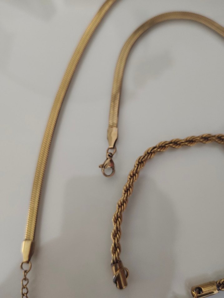 Altın Renkli Zincir Detaylı kadın kolye bileklik - Görsel 3