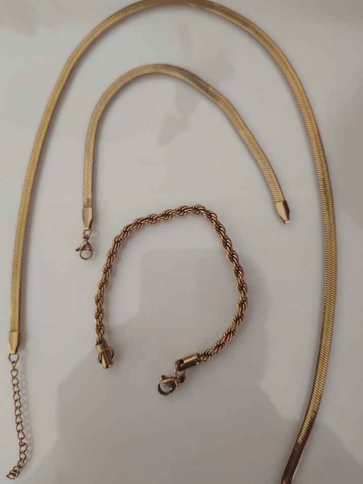 Altın Renkli Zincir Detaylı kadın kolye bileklik - Görsel 2