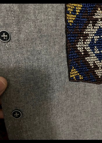 Gri Nakışlı Bohem Düğmeli Kadın Gömlek - Görsel 3