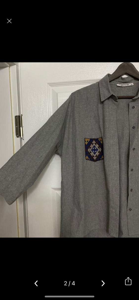 Gri Nakışlı Bohem Düğmeli Kadın Gömlek - Görsel 2