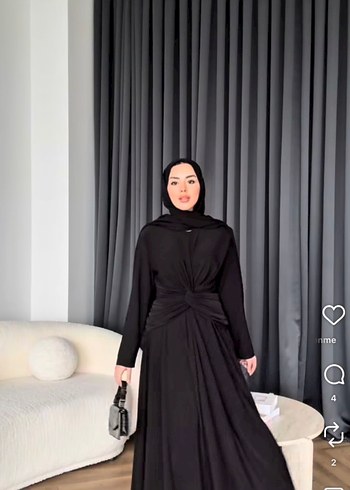 Siyah Uzun Drapeli sany Kadın Elbise - Görsel 3