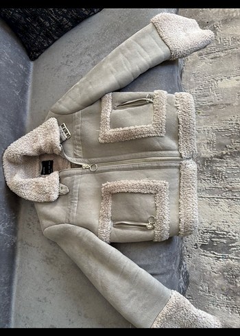 Bershka Gri Süet Kadın Kısa Kürklü Ceket