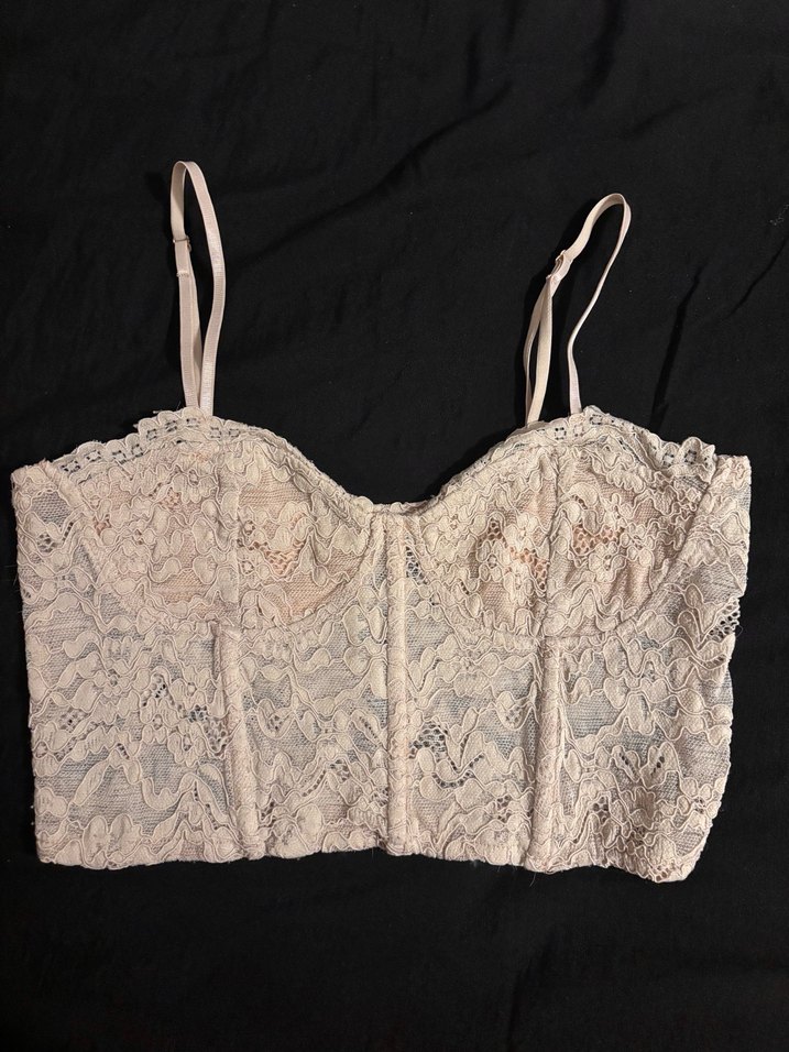 Bej Dantel İşlemeli Straplez Büstiyer - Görsel 2