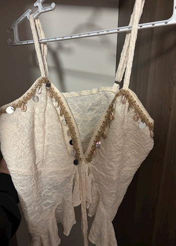 Dantel Detaylı Beyaz Bohem Midi Bustiyer - Görsel 3