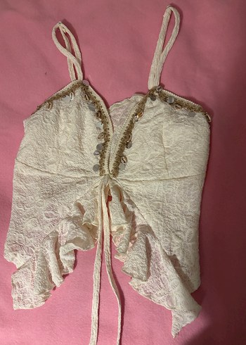 Dantel Detaylı Beyaz Bohem Midi Bustiyer - Görsel 2