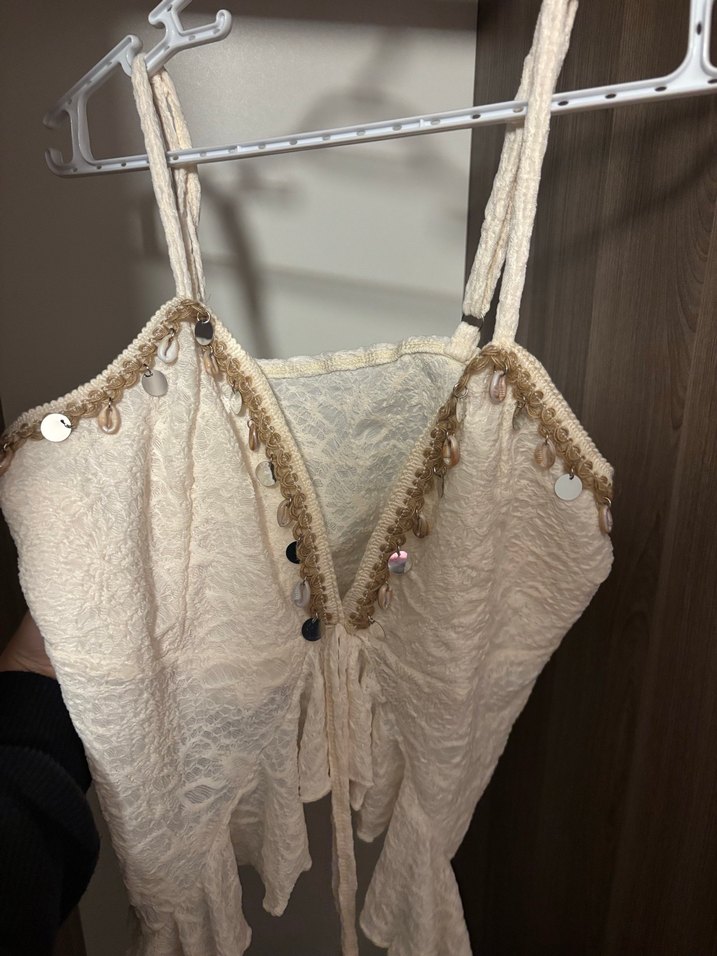 Dantel Detaylı Beyaz Bohem Midi Bustiyer - Görsel 3