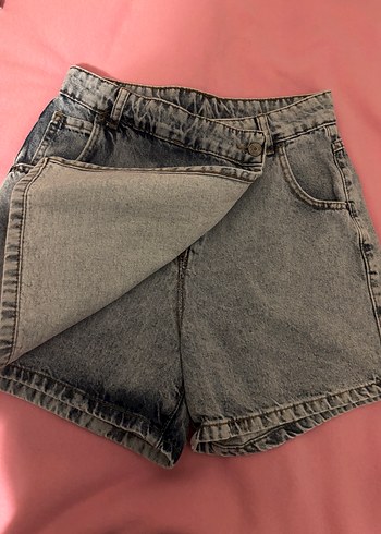 Gri Mini Jean Şort Etek - Görsel 2