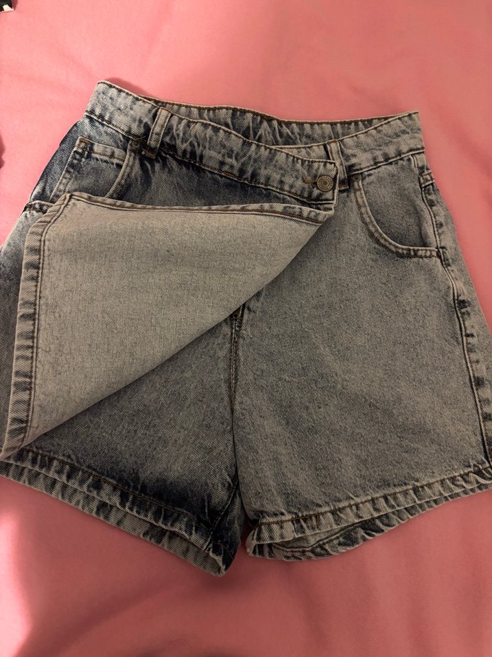 Gri Mini Jean Şort Etek - Görsel 2