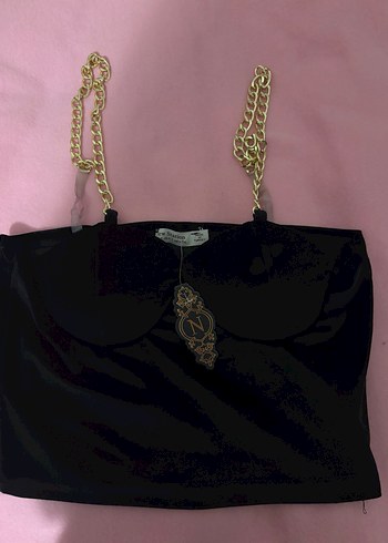 Zincir Detaylı Siyah Straplez Bustiyer - Görsel 4