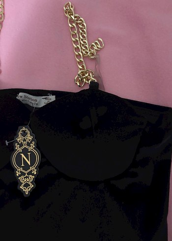 Zincir Detaylı Siyah Straplez Bustiyer - Görsel 2