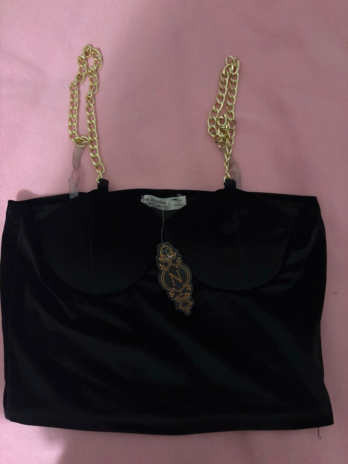 Zincir Detaylı Siyah Straplez Bustiyer - Görsel 4