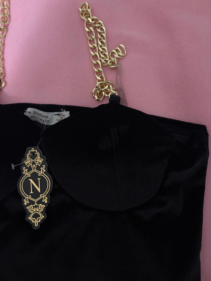 Zincir Detaylı Siyah Straplez Bustiyer - Görsel 2