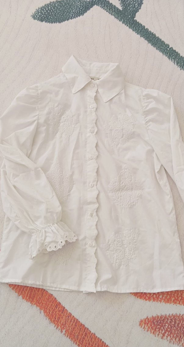 Kız Çocuk Beyaz Fırfırlı Nakışlı Pamuk Gömlek - Görsel 3