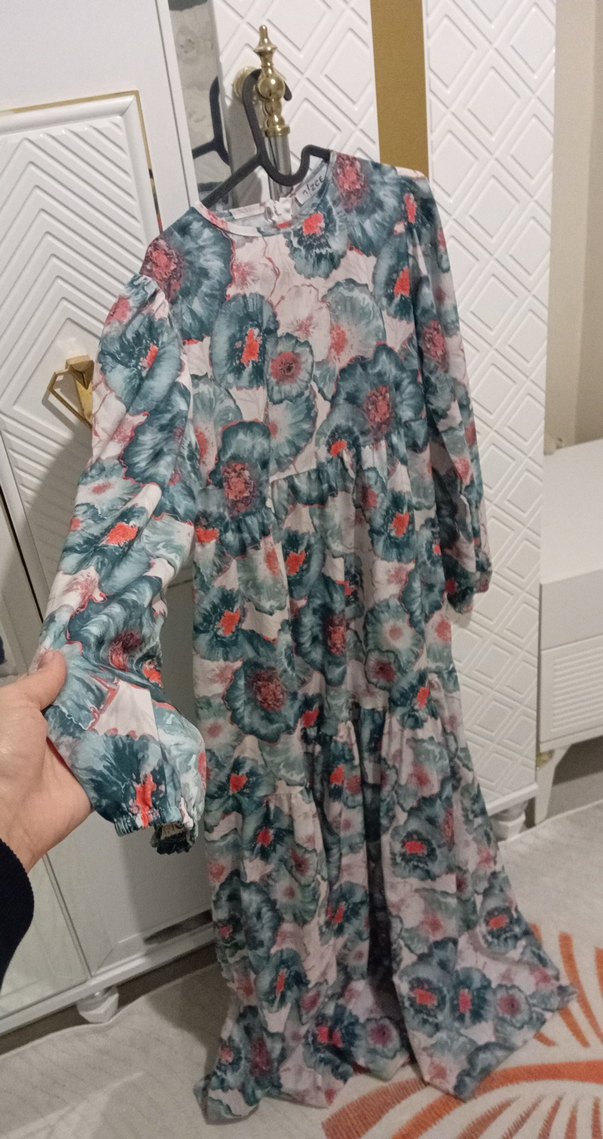 Uzun Kollu Bohem Renkli Uzun Elbise - Görsel 3