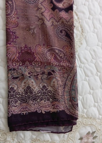 Bordo Dantel Detaylı Bohem Kadın Şal - Görsel 2