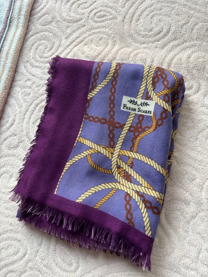 Püsküllü Mor Bohem Kadın Şal - Görsel 2