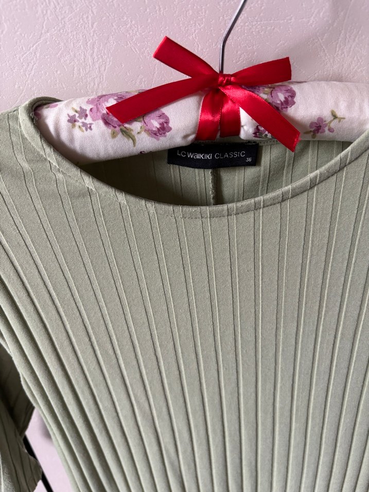 Yeşil Fitilli Kadın midi boy elbise - Görsel 2