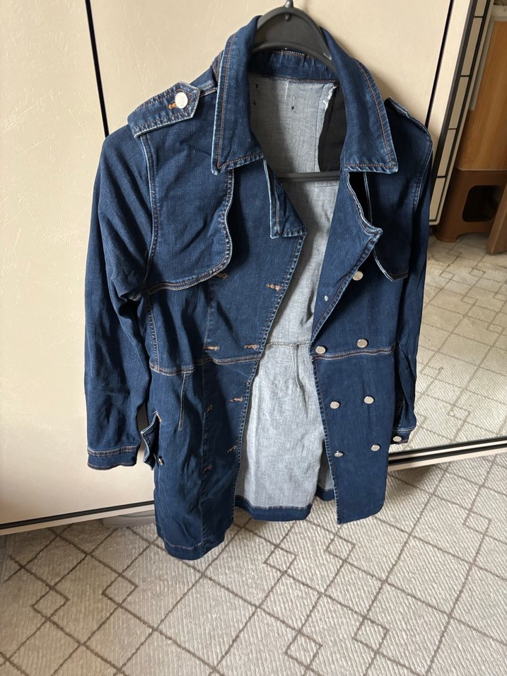 Kadın Lacivert Kemerli Denim Ceket - Görsel 2