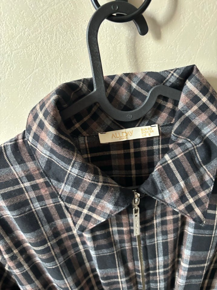 Gri Ekose Desenli Uzun Kollu Kadın Gömlek - Görsel 2