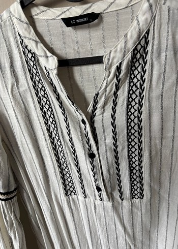 Beyaz Gri Çizgili tunik - Görsel 2