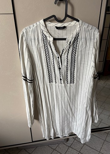 Beyaz Gri Çizgili tunik - Görsel 3