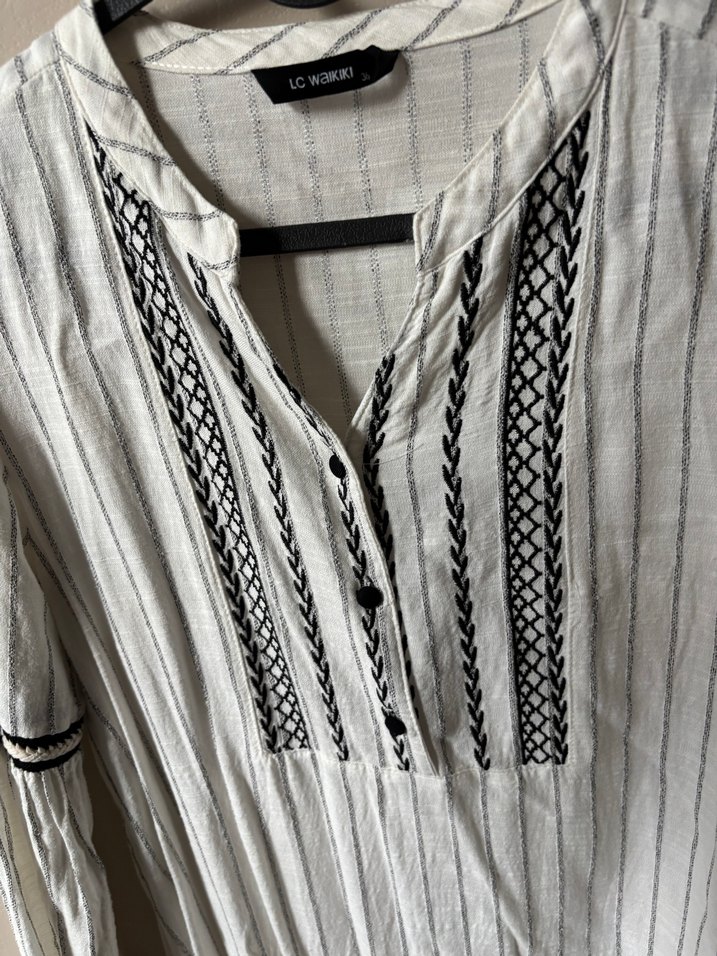 Beyaz Gri Çizgili tunik - Görsel 2