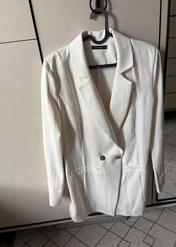 Kadın Beyaz uzun Kollu İpek Blazer Ceket - Görsel 3