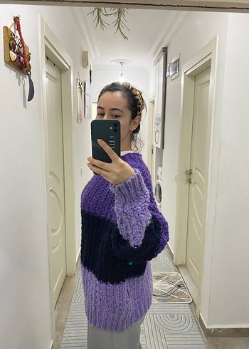 Mor Renkli Salaş Örgü Kadın Kazak - Görsel 2