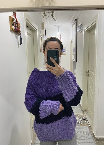 Mor Renkli Salaş Örgü Kadın Kazak - Görsel 5