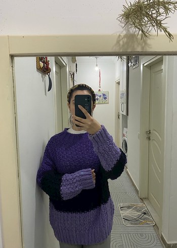 Mor Renkli Salaş Örgü Kadın Kazak - Görsel 3