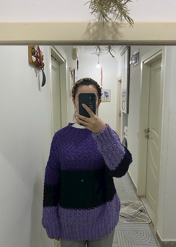 Mor Renkli Salaş Örgü Kadın Kazak - Görsel 4