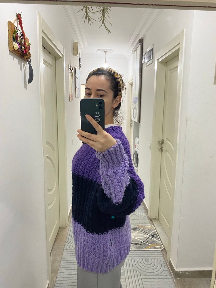 Mor Renkli Salaş Örgü Kadın Kazak - Görsel 2