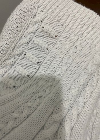 Beyaz Yüksek Yakalı Örgü Triko Süveter - Görsel 5