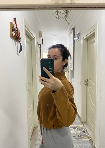 Kahverengi Beli Lastikli Fermuarlı Kadın Sweatshirt - Görsel 3